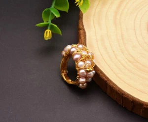 B15 Dorato Anello IN Gewickeltem Filo con Rosa Perla Perle di Acqua Dolce - Imagen 1 de 4