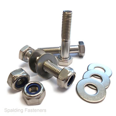 SPALDING FASTENERS M10 A2 Stainless Steel Metric Part Thread Hex Bolts Nyloc Nuts & Repair Washers