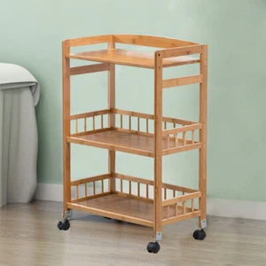 3 Tier Mobile Kitchen Rolling Serving Cart Floor Standing Wood Color Home Salon - Picture 1 of 13
