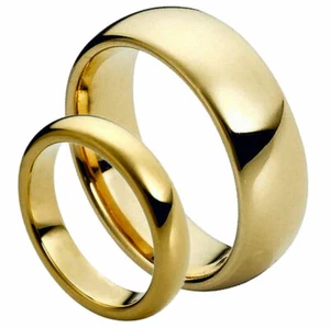 His & Her's Matching Tungsten Carbide Classic Domed Gold Wedding Band Ring set - Picture 1 of 1