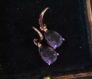 Vintage Style Amethyst Gemstone Earrings 18K Rose Gold Plated - Picture 1 of 2