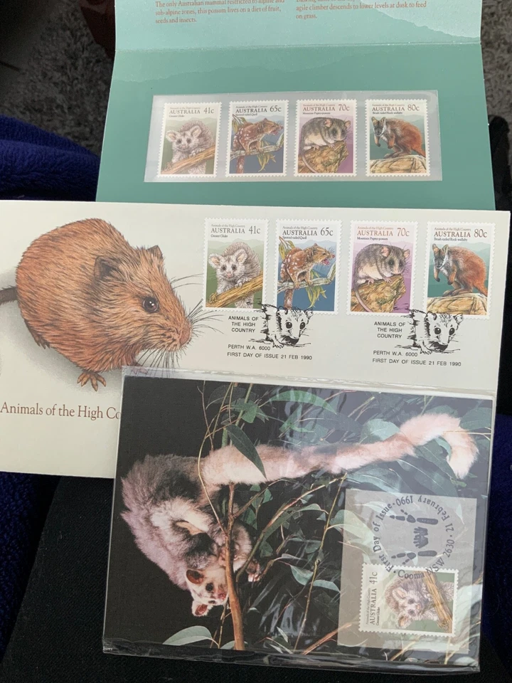 Animals of the high country Australia FDC 1990 and mint booklet 1 covers 1 phq s - Image 1 of 1