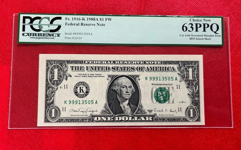 FR 1916K 1988A $1 FW FEDERAL RESERVE NOTE PCGS CURRENCY 63PPQ CHOICE NEW  - Image 1 of 2