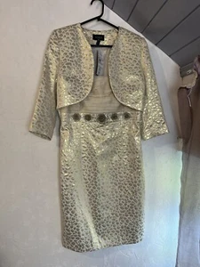Neu Nissa Gold Brokat Kleid und Bolero Jacke, Metallic, Rosen Detail, Größe 10 - Bild 1 von 8