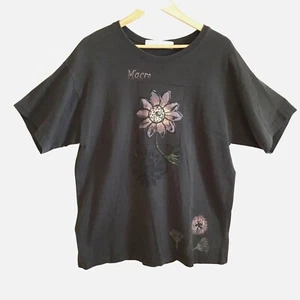 BLUE FISH 1998 Macro Flower Tee grau Bio Baumwolle Shirt Damen Lagenlook M USA - Bild 1 von 8