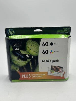 HP 60 Black & Tri-color Combo Pack plus HP Photo Paper - Exp Apr 2016 - New  - Image 1 of 4