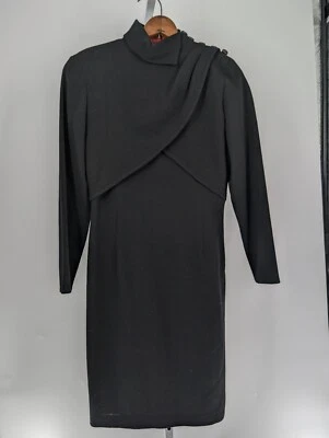 Vestido Emanuel Ungaro Solo Donna Vintage Años 80 Esculpido En Capas Negro Crepé Italia Foto 1 de 4