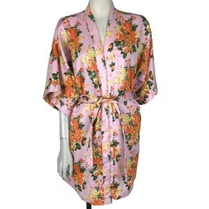 Cotton On Body Robe Pink Size S/M 10 12 Orange Floral Short Kimono Sleeve Tie - Picture 1 of 14