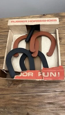 Vtg 60s Sportcraft Rubber Horseshoes 2 Red & Black Indoor Outdoor Game - Image 1 of 4