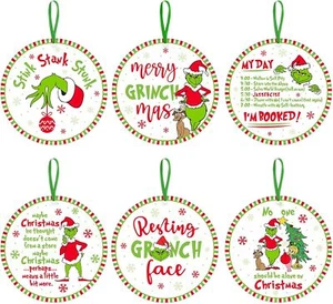 Grinch Funny Ceramic Christmas Decorations Ornaments - 6 Pack - Picture 1 of 1