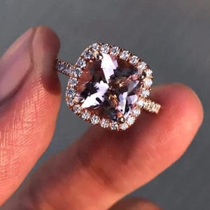 2.65Ctw Cushion Natural Morganite Proposal Engagement Ring Solid 14K Rose Gold - Picture 1 of 13