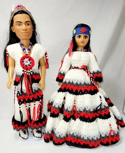 Indian Brave And Princess Dolls with hand made crochet traditonal style clothes. - Picture 1 of 12