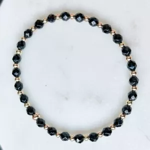 Brazalete elástico redondo facetado turmalina negra natural de 2-3 mm 6-8" - Imagen 1 de 10