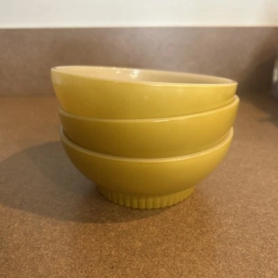 Vtg Fire King Ware Anchor Hocking bowl  5” small mustard yellow Dessert Set Of 3 - Image 1 of 4