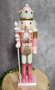 Rosa & Gold Nussknacker König Garde Glitzer Shabby Chic 15" Weihnachten NEU - Bild 1 von 8