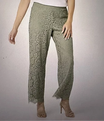 Isaac Mizrahi Live! Pantalones Culotte Tejido Encaje Floral Grande-Color Verde Humo Foto 1 de 4