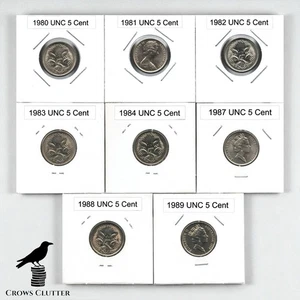 Australia x8 UNC 5c Coins Years 1980, 1981, 1982, 1983, 1984, 1987, 1988, 1989 - Foto 1 di 1