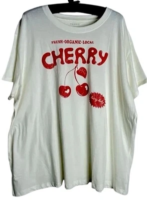 NUEVA Camiseta Torrid 4 4X Estampado Cerezas Frescas Marfil Talla Grande 26 Foto 1 de 4
