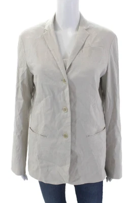 Calvin Klein 女式亚麻领长袖衬里西装外套米色 8 码 — 第 1/4 张图片