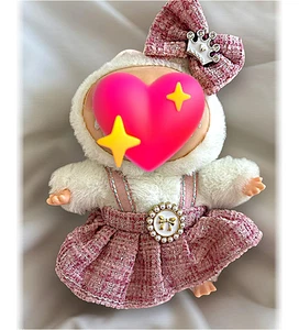 Labubu Kleidung Kleid und Haarnadel rosa & schwarz für 17 cm Puppe (KEINE Puppe) - Bild 1 von 6