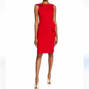 Akris Punto Jersey Sleeveless Ruffle Dress Red Career Formal Wedding Size 10 - Picture 1 of 16