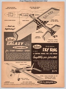 Guillow Galaxy U-Control Stunt Combat Sport Airplane Vintage 1959 Advertisement - Picture 1 of 5