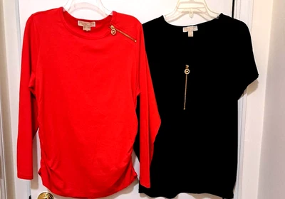 NEW Michael Kors Top Women XL/1X  Sleeve TWO Top Ruched Sides Zipper Logo LOT - Imagem 1 de 4