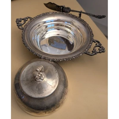 Plato de mantequilla vintage plateado cuádruple plato de Valentine-Linsley Silver Co Foto 1 de 2