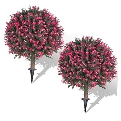 Set of 2 Artificial Rose Boxwood Topiary Ball Bush for Outdoor with Ground  - Image 1 of 4