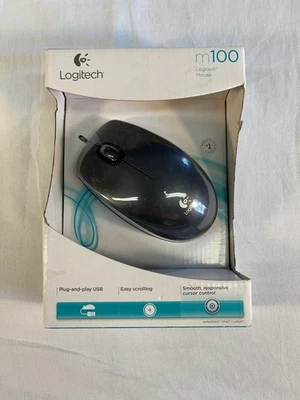 NEW Logitech M100 USB Full Size Wired Optical Mouse Black SEALED - Image 1 of 4