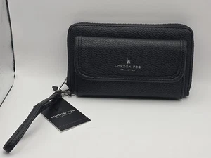 NWT London Fog Fiona Pebble Long Zip Around & Front Flap Wristlet Wallet Black - Picture 1 of 12