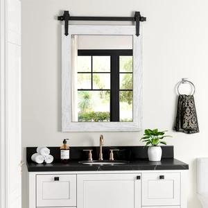 Farmhouse Bathroom Mirror for over Sink 22”*32”, Barn Door Mirror, Rustic Wall M - Picture 1 of 7