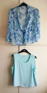 Eastex Pale Green & Blue Camisole Top & Floaty Overshirt Two Piece Set - Size 14 - Picture 1 of 4