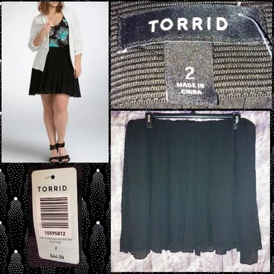 Womans/Jrs Plus Torrid brand Black Pleated Chiffon Mini Skirt Sz 2|2X|18/20 NWT - Image 1 of 4