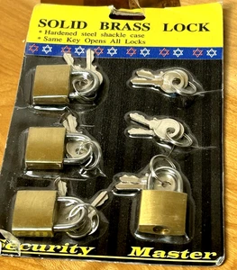 4 Small Solid Brass Locks with Hardened Stee Shackle Case - Picture 1 of 2