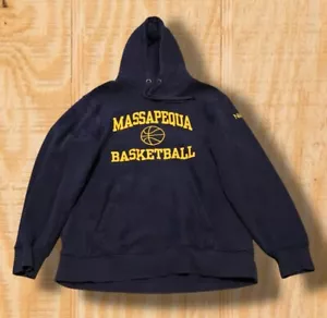 VINTAGE MASSAPEQUA LONG ISLAND BASKETBALL LARGE NAVY BLUE GOLD HOODIE - Picture 1 of 12