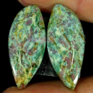 23.50Cts.100%Natural Ruby Fuchsite Fancy Pair Cabochon 11x26x5mm Loose Gemstone - Picture 1 of 5
