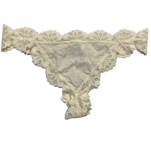 NWT AERIE Thong Sz M-XL Ivory Cream Jersey Lace - Picture 1 of 5