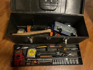 Tool Box With Tools Used Sockets Ratchets Files Wrench Set Pliers More - Picture 1 of 10