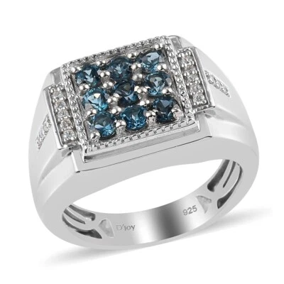 Enhanced Blue Lab Created Diamond 925 Sterling Silver Square Ring Women & Men - Image 1 of 4