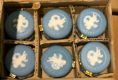 LOT 6 Wedgwood Blue Cupid roses Glass Cameo gift box for Earrings or Pendant - Image 1 of 4