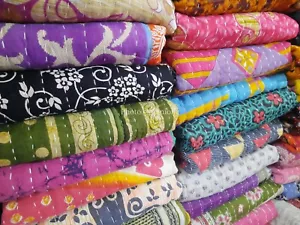 Wholesale Lot Indian Tribal Kantha Quilts 10 Pcs Vintage Cotton Bed Cover Throw - Picture 1 of 4