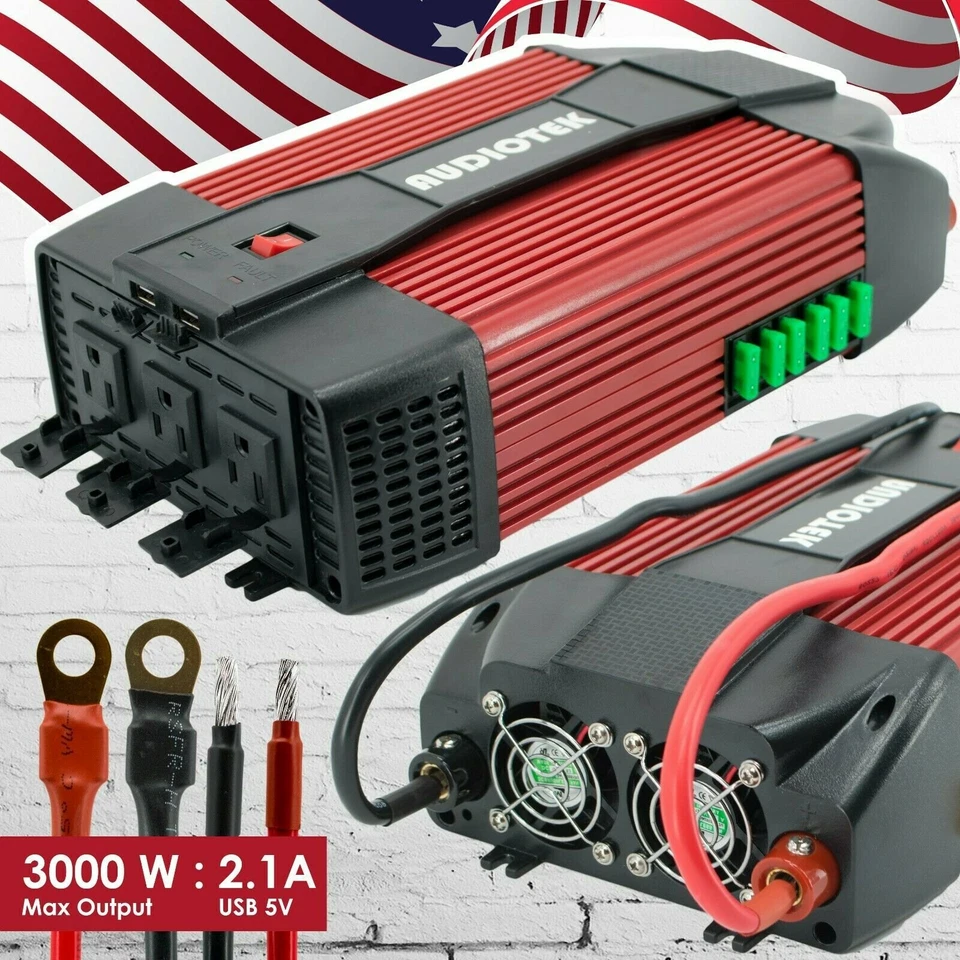 Audiotek 3000W Watt Power Inverter DC 12V AC 110V Car Converter USB port Charger - Image 1 of 4