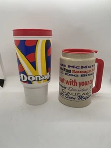 McDonald’s Logo Plastic Coffee Travel Mug Cup  Lot Of 2 1990's Whirley McDonalds - Picture 1 of 8