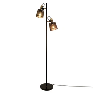 Black Double Heads Mesh Enclosure Floor Lamp Adjustable Lights with Switch - Picture 1 of 11