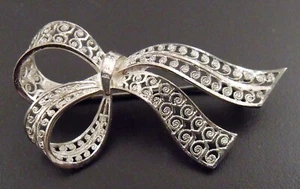 Vintage Brosche massiv Silber filigran Schleife Anstecknadel - Bild 1 von 11