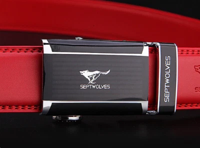 Septwolves Hombres Mujeres Cinturón Cuero Vaca Bloqueo Automático Hebilla Negro Rojo 20103-3 Foto 1 de 3