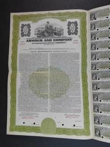 Vintage 1945-1975 30 Year Sinking Fund Certificate Armour Company SPECIMEN - Picture 1 of 4