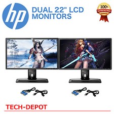 DUAL Matching 22" Widescreen LCD Monitors w/ cables Gaming / Office - LOW PRICE