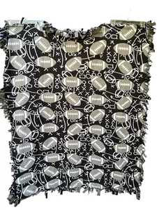 Tied Fleece Blanket Football 51 X 62 In Blk Gray white - Picture 1 of 2